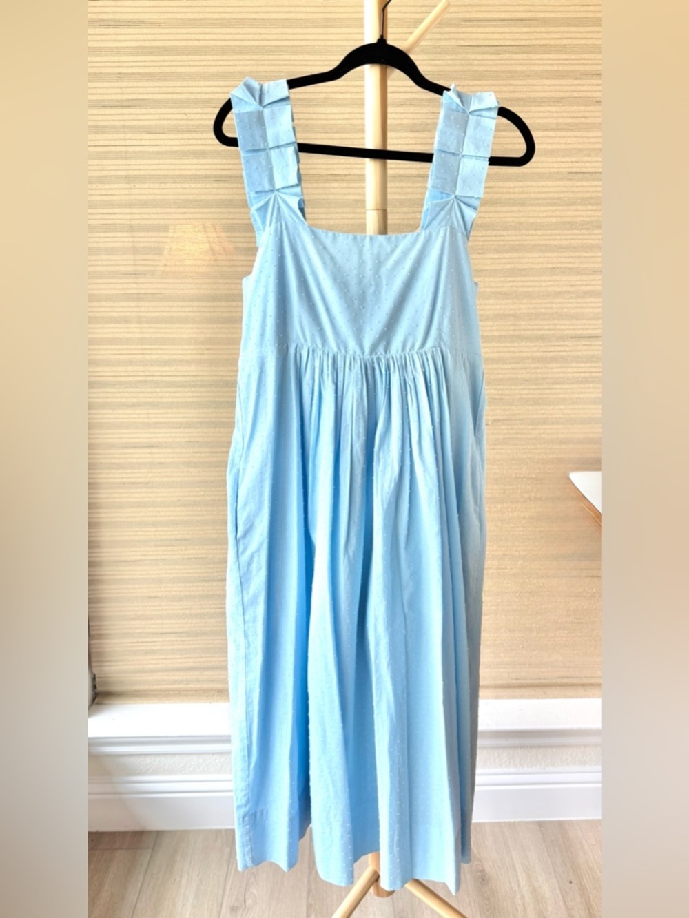 Lake Lolly Dress in Morning Blue Swiss Dot M Midi EUC Feminine Ruffles Pockets - Picture 4 of 12